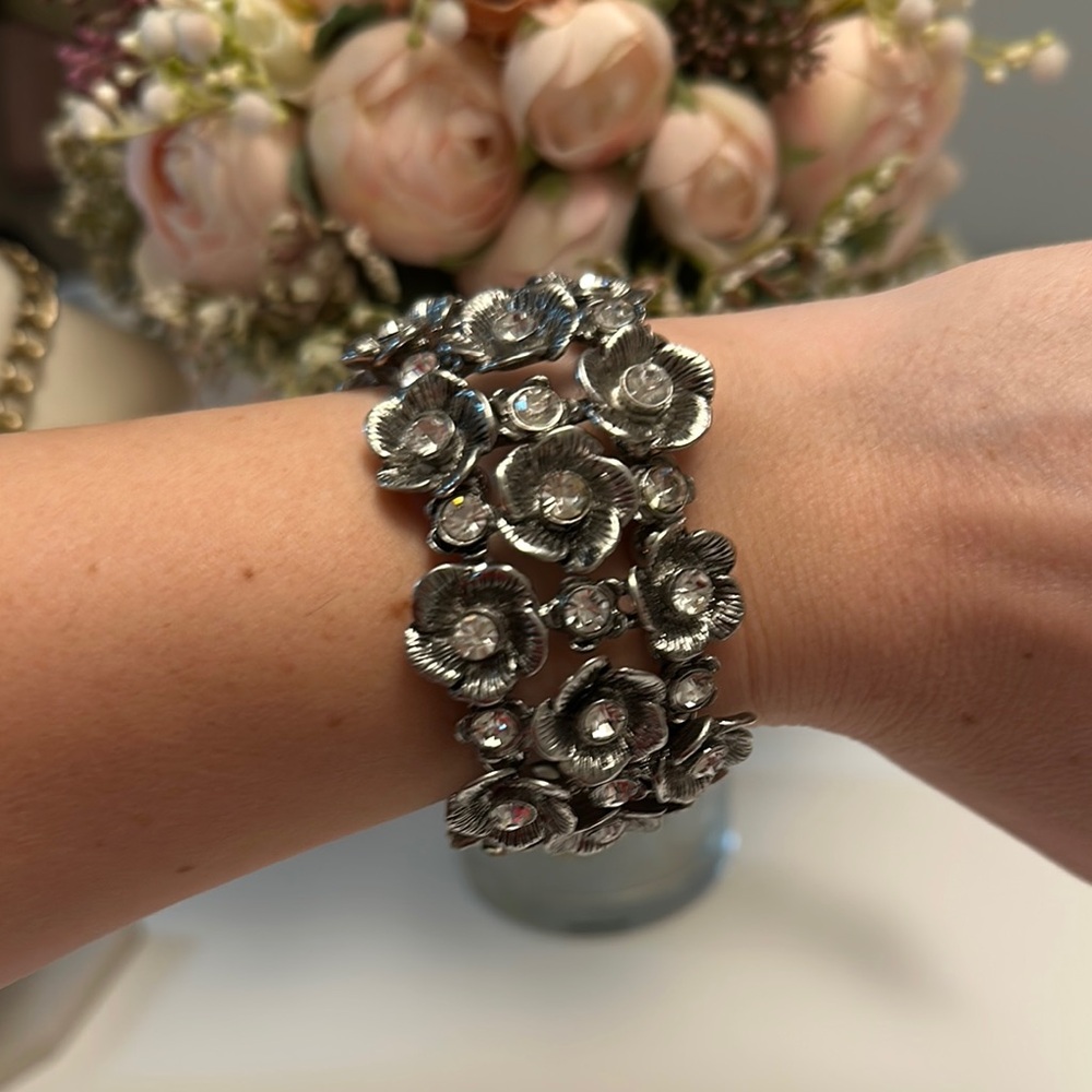 Forever 21 Silver Cuff Bracelet with Openwork Design Textured Finished
